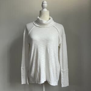 We The Free People Cowl Turtleneck Split Back Long Sleeve Top White Medium
